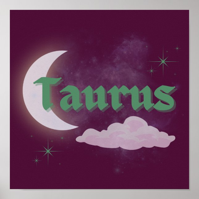 Taurus Celestial Moon Cloud Stars Astrology Art Poster (Front)