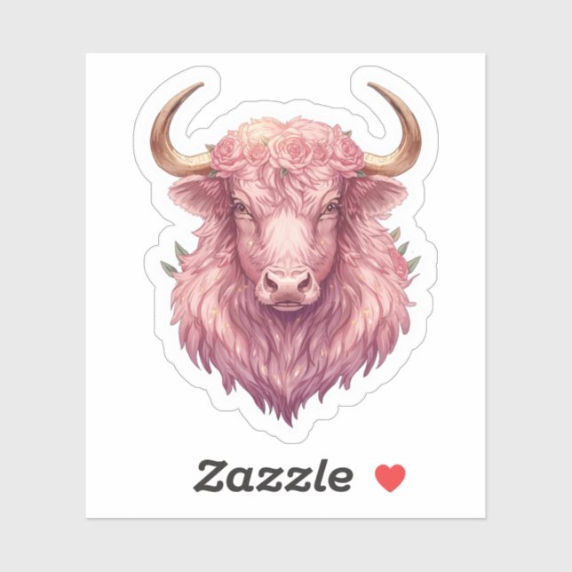 Taurus Celestial Zodiac Sticker - Pink Bull Art (Sheet)