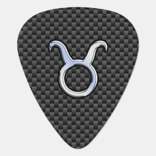Taurus Chrome Like Zodiac Sign on Carbon Fiber Guitar Pick