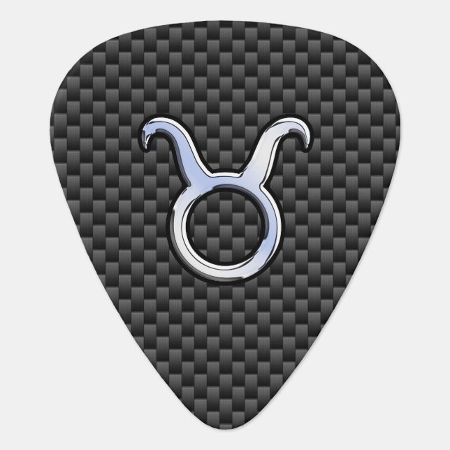 Taurus Chrome Like Zodiac Sign on Carbon Fiber Guitar Pick (Front)