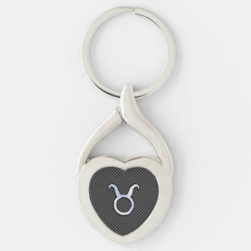 Taurus Chrome Like Zodiac Sign on Carbon Fiber Keychain