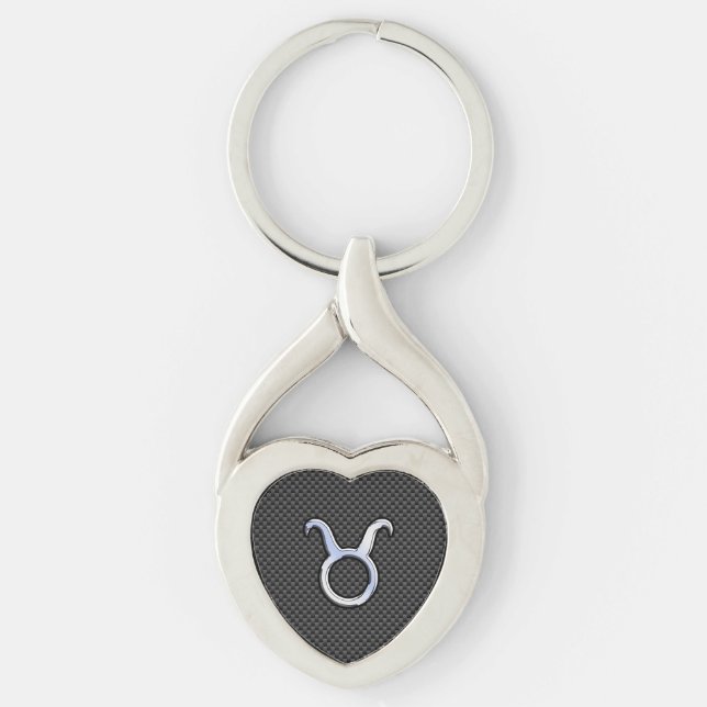 Taurus Chrome Like Zodiac Sign on Carbon Fiber Keychain (Front)