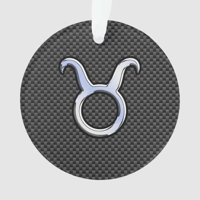 Taurus Chrome Like Zodiac Sign on Carbon Fiber Ornament (Front)