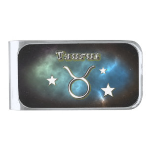 Taurus chrome symbol silver finish money clip