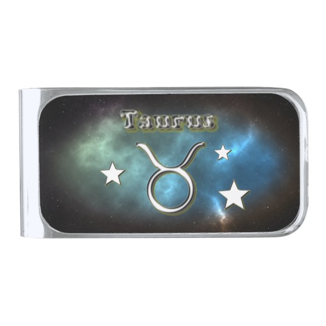 Taurus chrome symbol silver finish money clip (Front)