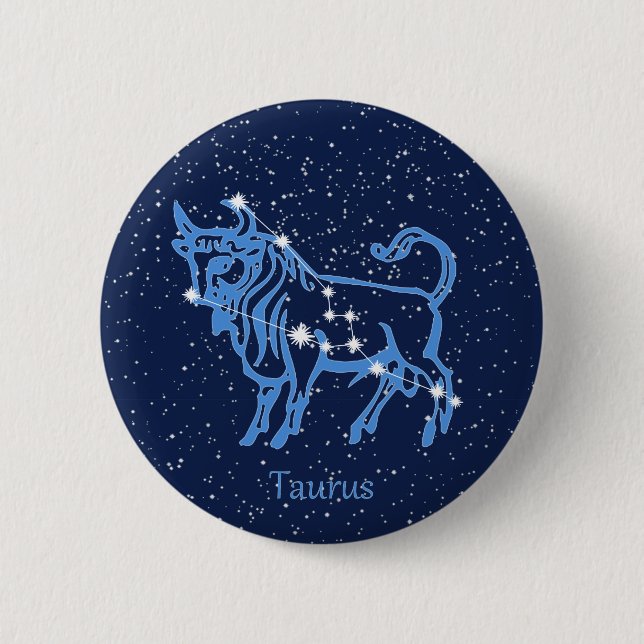 Taurus Constellation and Zodiac Sign with Stars Button (Front)