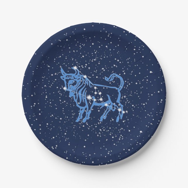 Taurus Constellation and Zodiac Sign with Stars Paper Plates (Front)