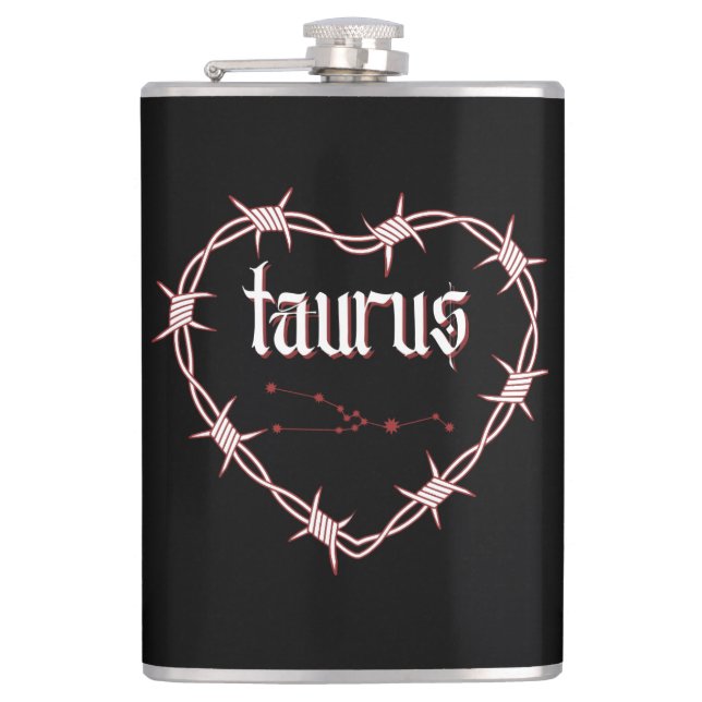 Taurus Constellation Gothic Dark Celestial Edgy Flask (Front)