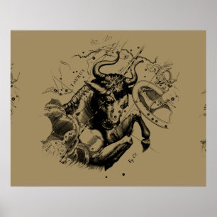 Taurus Constellation Hevelius 1690 Engraving Poster