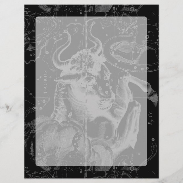 Taurus Constellation Map Hevelius 1690 on Black (Front)