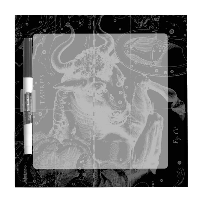 Taurus Constellation Map Hevelius 1690 on Black Dry-Erase Board (Front)