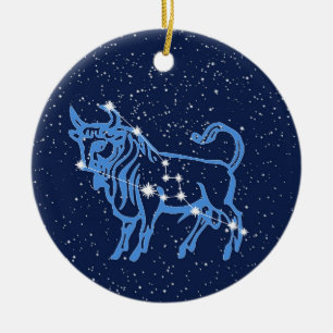 Taurus Constellation & Zodiac Sign with Stars Ceramic Ornament