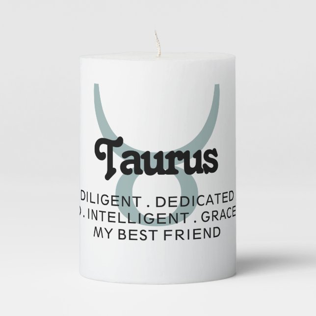 Taurus Custom Traits and Message Zodiac Pillar Candle (Front)