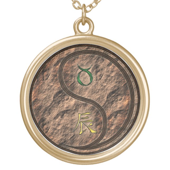 Taurus & Earth Dragon Gold Plated Necklace (Front)