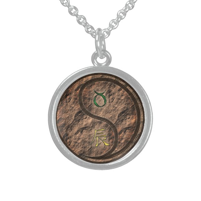 Taurus & Earth Dragon Sterling Silver Necklace (Front)