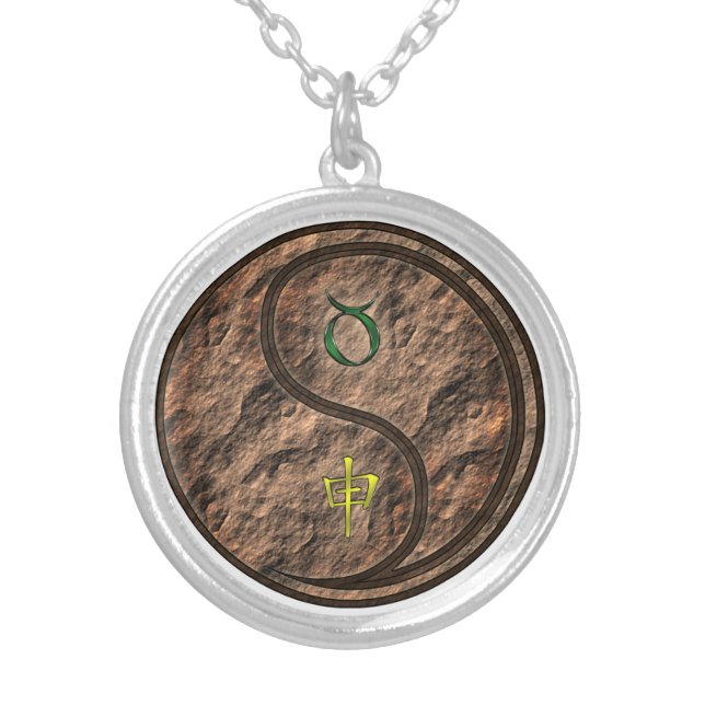 Taurus & Earth Monkey Silver Plated Necklace (Front)