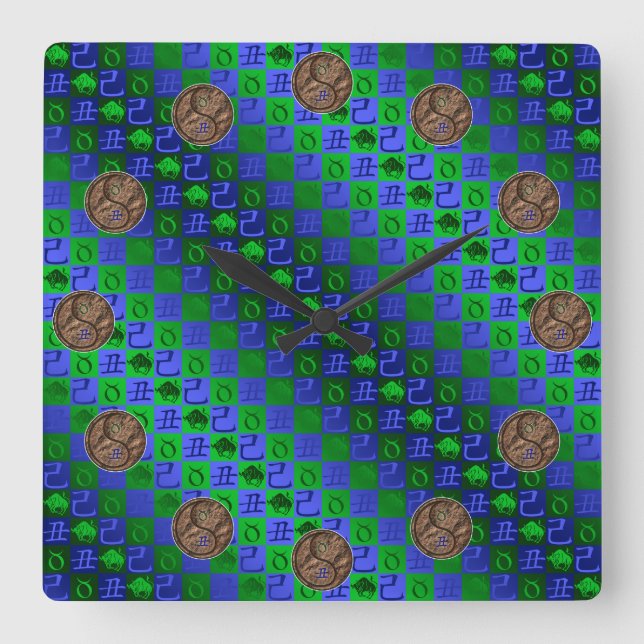Taurus & Earth Ox Square Wall Clock (Front)