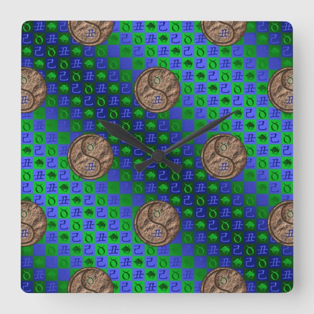 Taurus & Earth Ox Square Wall Clock (Front)