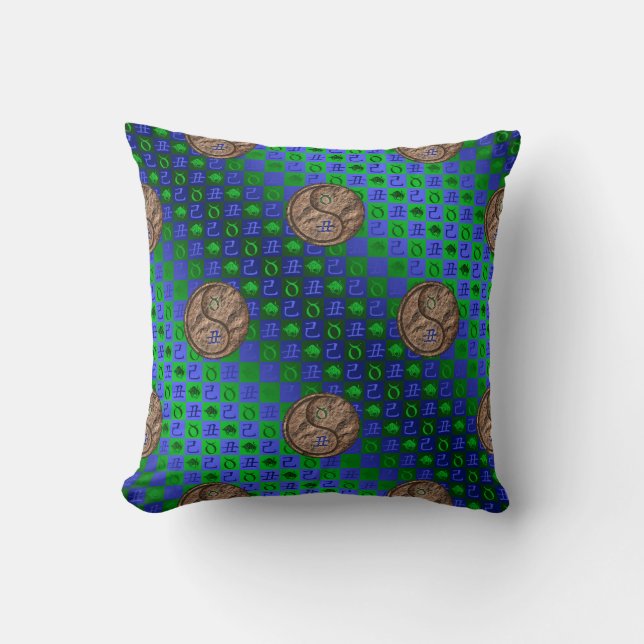 Taurus & Earth Ox Throw Pillow (Front)