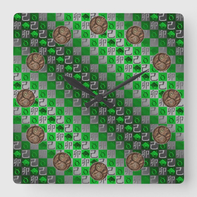 Taurus & Earth Rabbit Square Wall Clock (Front)