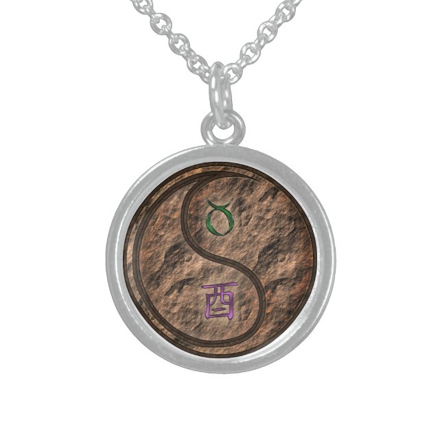 Taurus & Earth Rooster Sterling Silver Necklace (Front)