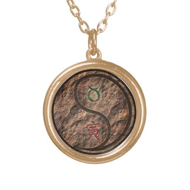 Taurus & Earth Tiger Gold Plated Necklace (Front)