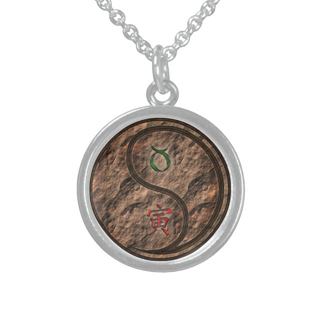 Taurus & Earth Tiger Sterling Silver Necklace (Front)