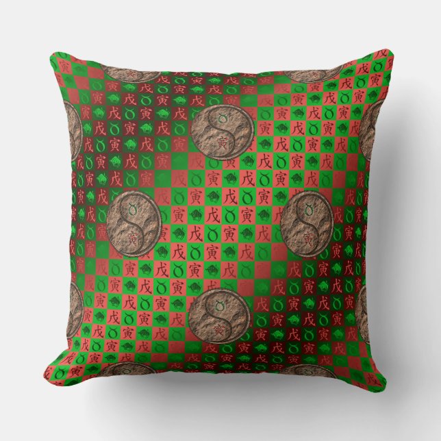 Taurus & Earth Tiger Throw Pillow (Front)