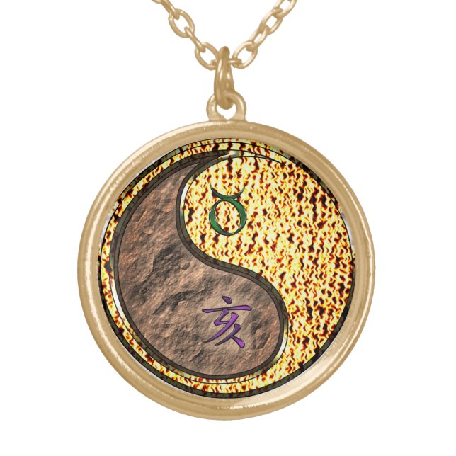 Taurus & Fire Boar Gold Plated Necklace (Front)