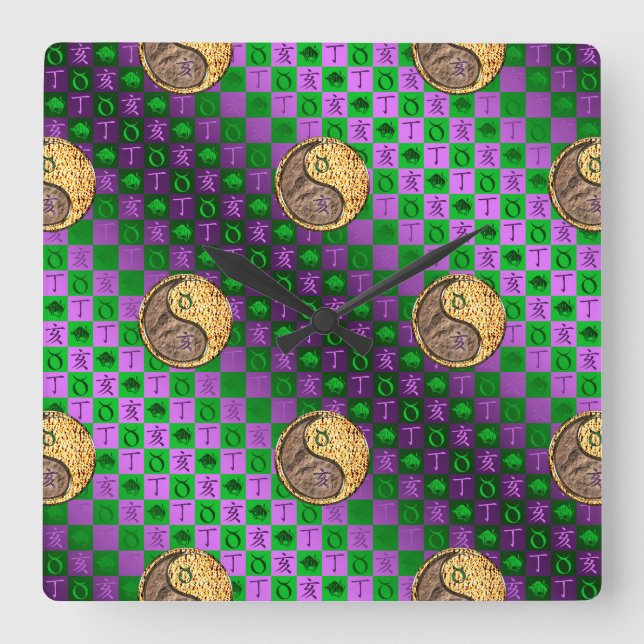 Taurus & Fire Boar Square Wall Clock (Front)