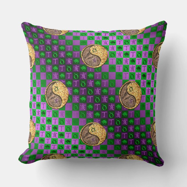 Taurus & Fire Boar Throw Pillow (Front)