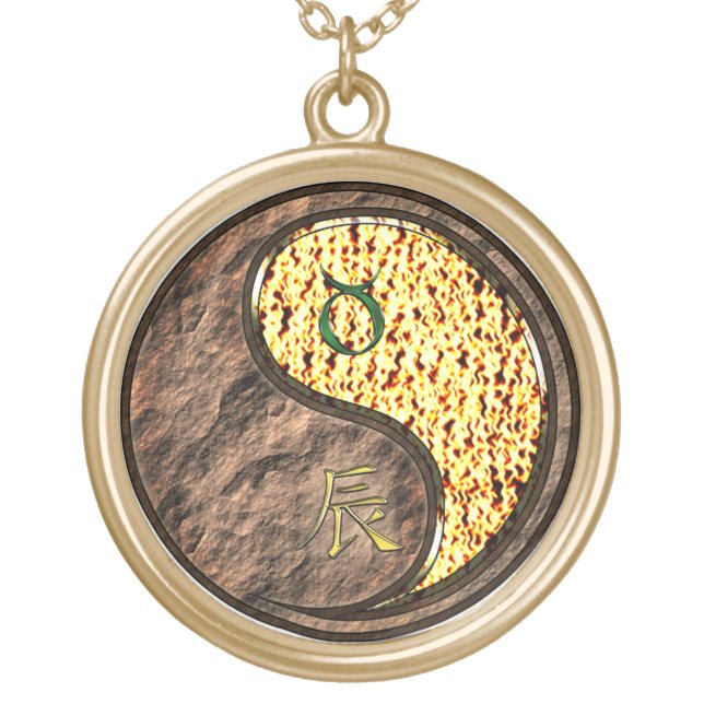 Taurus & Fire Dragon Gold Plated Necklace (Front)