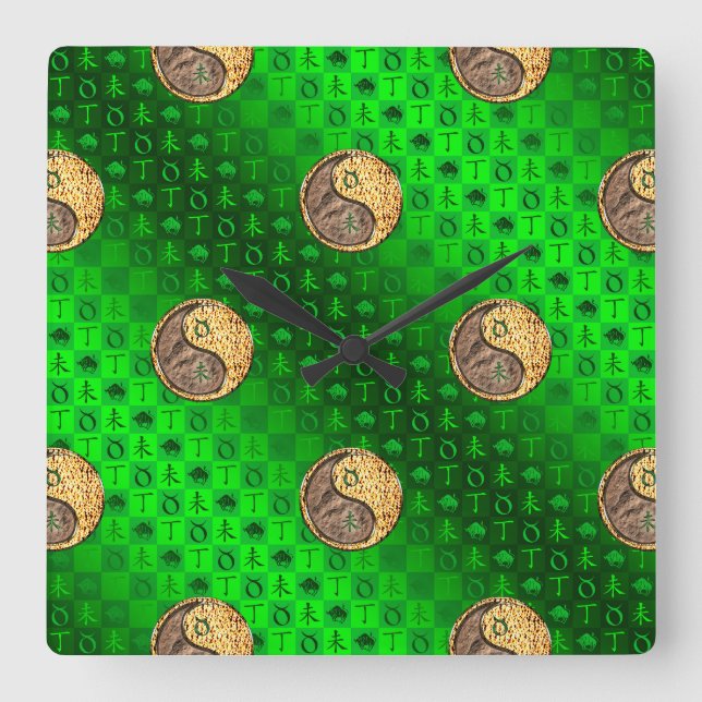 Taurus & Fire Goat Square Wall Clock (Front)