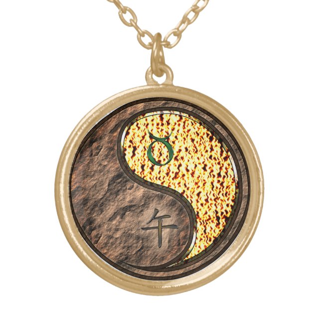 Taurus & Fire Horse Gold Plated Necklace (Front)
