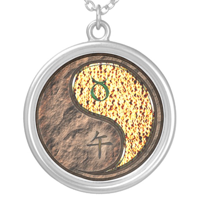 Taurus & Fire Horse Silver Plated Necklace (Front)