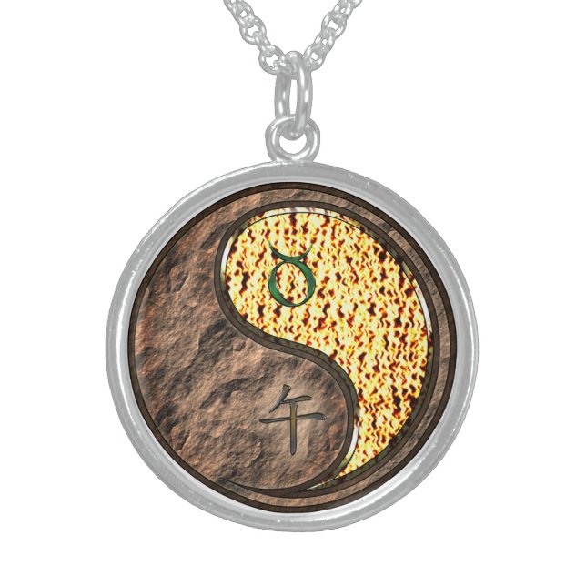 Taurus & Fire Horse Sterling Silver Necklace (Front)