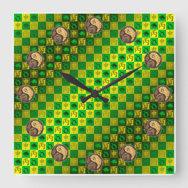 Taurus & Fire Monkey Square Wall Clock (Front)