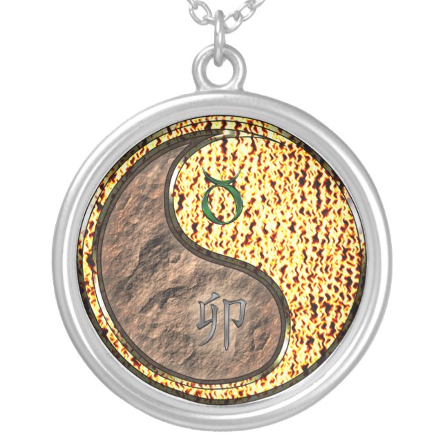 Taurus & Fire Rabbit Silver Plated Necklace (Front)