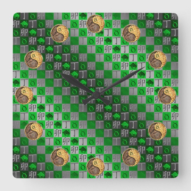 Taurus & Fire Rabbit Square Wall Clock (Front)