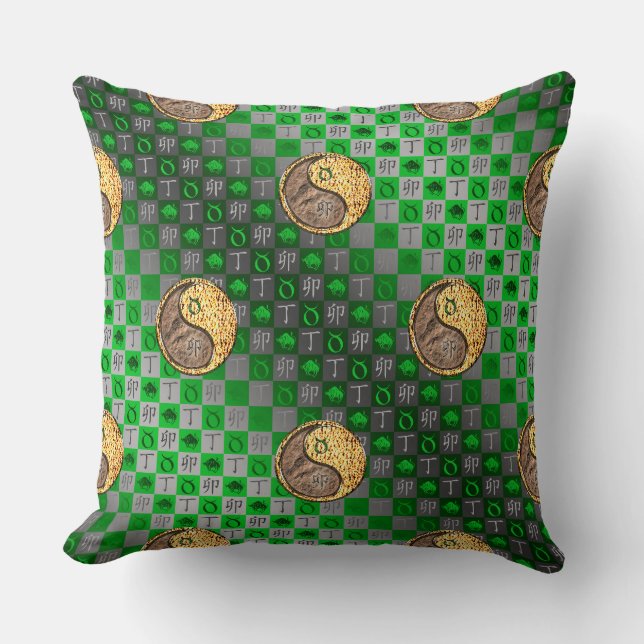Taurus & Fire Rabbit Throw Pillow (Front)