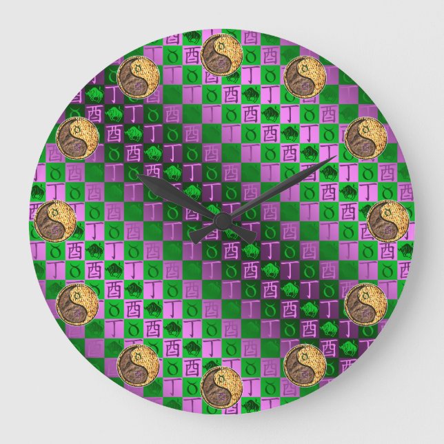 Taurus & Fire Rooster Large Clock (Front)