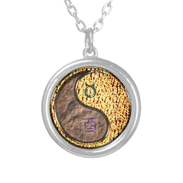 Taurus & Fire Rooster Silver Plated Necklace (Front)