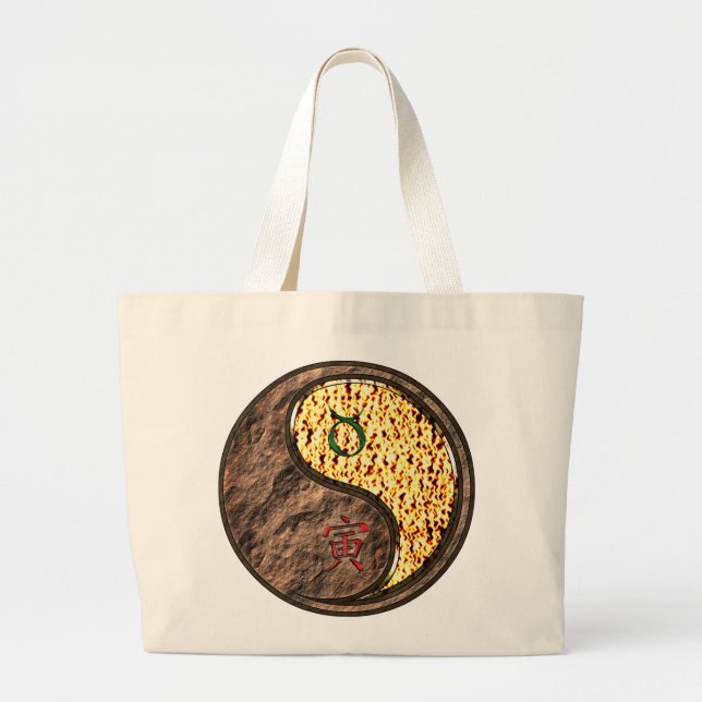Taurus & Fire Tiger Large Tote Bag (Front)