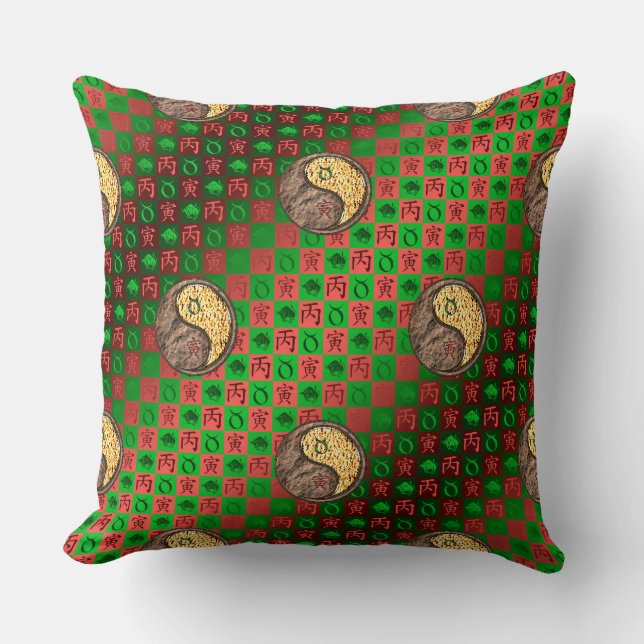 Taurus & Fire Tiger Throw Pillow (Front)
