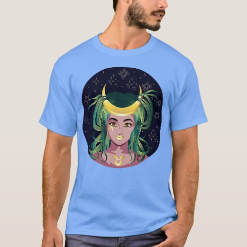 Taurus girl with crescent moon crown T_Shirt