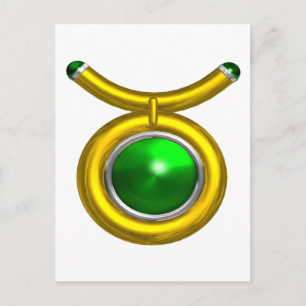 TAURUS /GOLD,GREEN EMERALD ZODIAC BIRTHDAY JEWEL POSTCARD