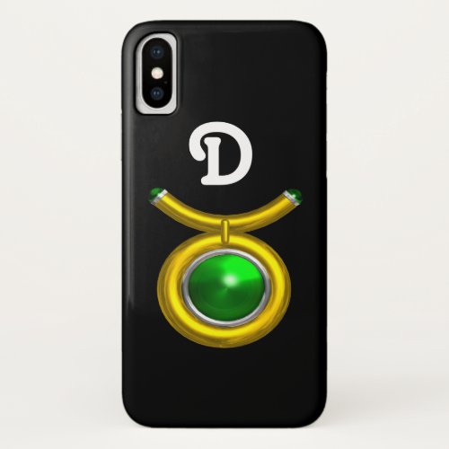 TAURUS GOLDGREEN EMERALD ZODIAC JEWEL MONOGRAM iPhone X CASE