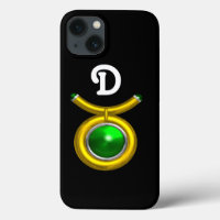 TAURUS /GOLD,GREEN EMERALD ZODIAC JEWEL MONOGRAM