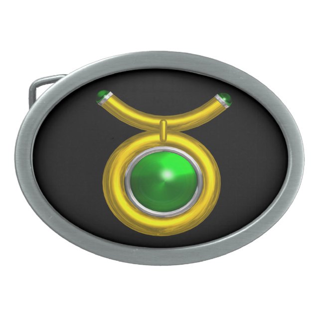 TAURUS /GOLD,GREEN EMERALD ZODIAC SIGN JEWEL BELT BUCKLE (Front)