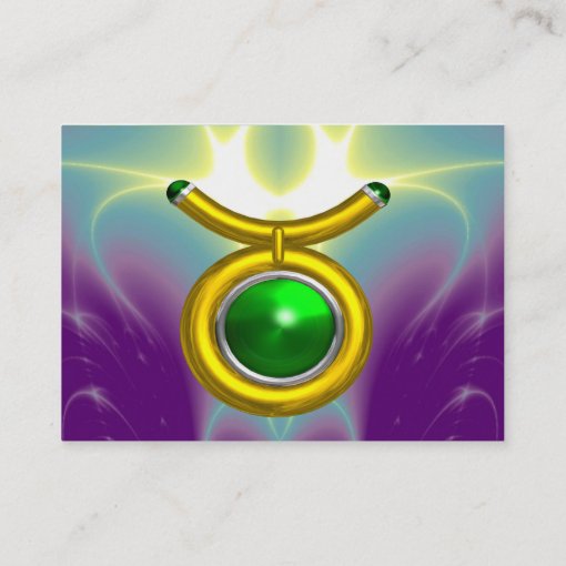 TAURUS /GOLD,GREEN EMERALD ZODIAC SIGN JEWEL BUSINESS CARD Zazzle